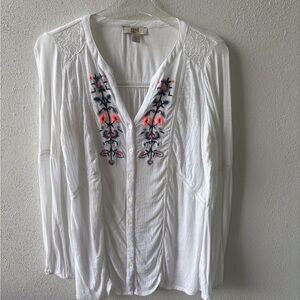 Vintage America Embroidered Split Neck Long Sleeve Boho Size M Soft Cottage Core
